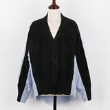 Kukombo 2022 Spring Women's Sweaters Patchwork Srtiped Knitting V-Neck Stylish Knitted Button Cardigans Loose Tops SWC1816