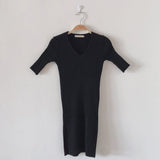 Christmas Gift Korean chic temperament dress shows thin V-neck dresses slim pit bar buttocks small screw thread cool silk knitted dress female