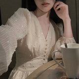 Kukombo Elegant Vintage Dress Women Sequin Long Sleeve Designer Party Midi Dress Casual Slim Korean Dress Women's Clothing Autumn 2023