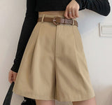 Kukombo Fashion Chic Solid Loose Women Shorts High Waist Pockets Summer Female Wide Leg Shorts