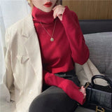 Christmas Gift Solid Turtleneck Knitted Women Pullovers 2021 Autumn Long Sleeve Strech Female Sweater Loose Bottoming Ladies Sweater
