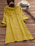 Kukombo 5XL Spring Autumn Clothes Women Casual Cotton Linen Loose Dress Plus Size Crop V Neck Button Long Sleeve Cardigan Dresses Brown-1104