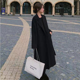 Christmas Gift Woman Long Coat Black Red Korean Retro Loose Wool Coat Belt Woolen Windbreaker Oversize Fashion Autumn 2021 Women Thick Coat 3Xl