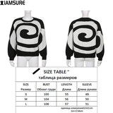 Kukombo Paisley Printed Oversized Sweater Women 2022 Autumn Winter Loose O-Neck Long Sleeves Knitted Pullovers Preppy Style Tops