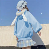 Kukombo Japanese Faux Collar Hooded Sweatshirts Women Fall Winter Loose Cat Ear Pocket Kawaii Hoodie Oversized Long Sleeve Top For Teens