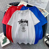 Christmas Gift 2021 Couple Outfit Printing Collarless Youth Leisure Grey Straight Tube Summer Ordinary Short Sleeve Cotton Men's Women Wear New