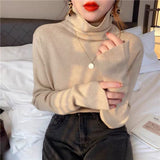 Christmas Gift Solid Turtleneck Knitted Women Pullovers 2021 Autumn Long Sleeve Strech Female Sweater Loose Bottoming Ladies Sweater