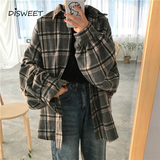 Christmas Gift 2021 Harajuku Autumn Plaid Thin Section Wool Cardigan Korean Puff Sleeve Slim Warm Shirt Jacket Retro Casual Women Button Top