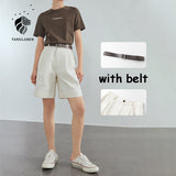 Christmas Gift FANSILANEN 100% Cotton Casual White Denim Shorts Women Summer Sexy High Waist Shorts Jeans Female Vintage Belt Loose Shorts 2021