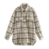 Christmas Gift Women Plaid Single Breasted Jacket Coats Fashion Turn Down Collar Pockets Coat Female Streetwear Long Sleeve Spring Tops