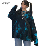 Christmas Gift Oversized Long Sleeve Tie Dye T-Shirt Women Tee Shirt Spring Autumn Basic T Shirt Women Casual O-neck Female Tshirt Tops