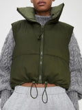Kukombo Autumn Winter Women Chic Green Pleated Double Wear Vest Jacket Female Fashion Zipper Sleeveless Coat Girls Casual Streetwear