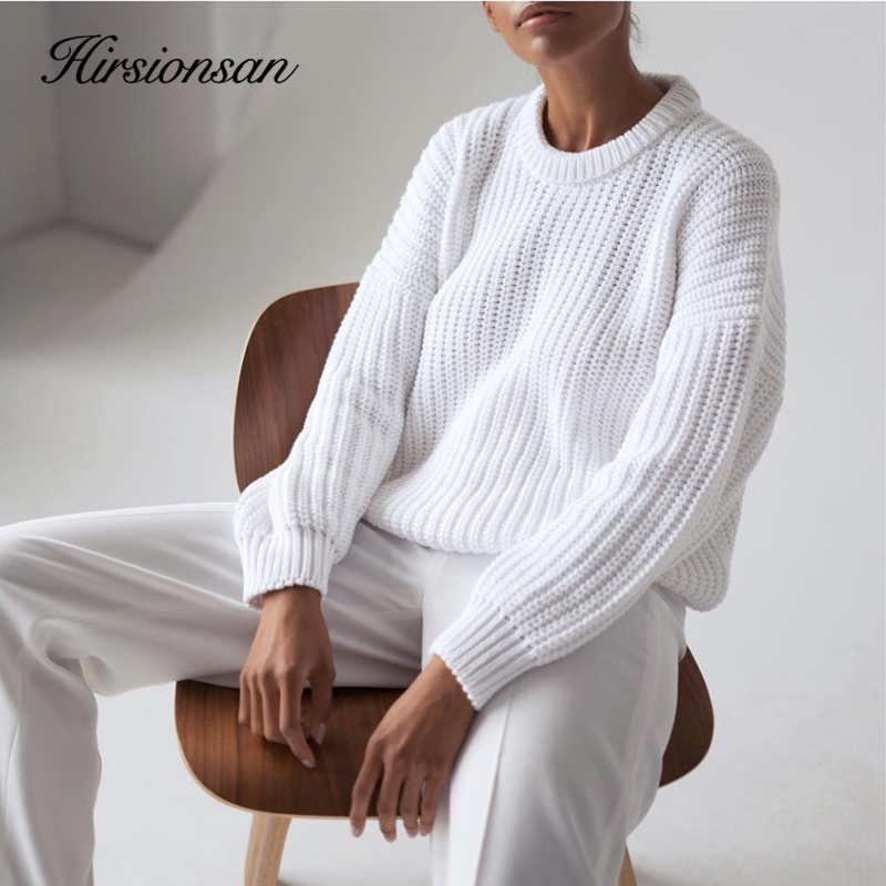 Christmas Gift Hirsionsan Loose Autumn Sweater Women 2020 New Korean Elegant Knitted Sweater Oversized Warm Female Pullovers Fashion Solid Tops