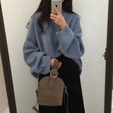 Christmas Gift DISWEET 2021 Harajuku Solid Color Sweaters Vintage Loose Knitted Tops Womens Fashion Oversized Pullovers 2 Colors Clothing