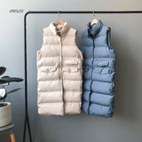 Christmas Gift Autumn Winter Cotton Vest Women Ladies Casual Waistcoat Female Sleeveless Long Vest Jacket Slim Fit Warm Puffer Coat