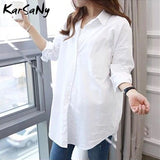 Christmas Gift Women's White Shirt Oversize Cotton Femme Tops Plus Size 5XL Long Shirts For Women White Blouse Spring Long Sleeve Tunics Women