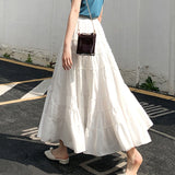 Kukombo Summer Skirts Women Fashion Cute Frilly Stitching High Waist A-Line Ruffle Long Midi Chiffon Skirt White Black