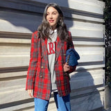 Kukombo Double Breasted Tweed Plaid Vintage Winter Blazer Shorts Sets Coat Red Checked Autumn Thick Two Pieces Suits Outfit