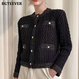 Christmas Gift BGTEEVER Elegant Women O-neck Knitted Cardigans Single-breasted Slim Twisted Sweater Female 2021 Autumn O-neck Outwear Tops