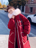 Christmas Gift New European and American winter middle and long style high-end fashion red loose knee casual wool collar hat coat women