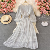 Kukombo Spring Autumn New Polka Dot Women's Dress Chiffon Pleated Long Sleeve A-Line Midi Vestidos Female Fashion Korean Clothes 2022