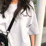 Kukombo Women Short Sleeve T-Shirts Loose Casual Letter Embroidery O-Neck Korean Style Fashion All-Match Student Streetwear Ulzzang Chic
