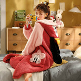 Christmas Gift Women's Pajamas Thick Warm Sleepwear Coral Fleece Robe Autumn and Winter Plush Plus Size Loose Home Clothes Nightgowns for Women