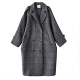 Christmas Gift Woman Long Coat Plaid Striped Woolen Coat Korean Preppy Style Streetwear Commuter 2021 Fashion Winter Warmth Women Thick Coat