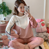 Christmas Gift Wholesale 2021 WAVMIT Autumn Winter Women Warm Flannel Pajama Set Thicken Girl Print Pyjama Set Long Sleeve Sleepwear Set Women