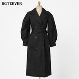 Christmas Gift BGTEEVER 2021 Winter Long Coat Women Turn-down Collar Trench Coats Stylish Double Breasted Sashes Oversized Female Windbreaker