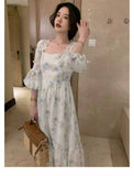 Kukombo One Piece Dress Fairy Floral Midi Dress Women Puff Sleeve Elegant Vintage Dress Female Party Dress Lady 2022 Summer Traf Robe