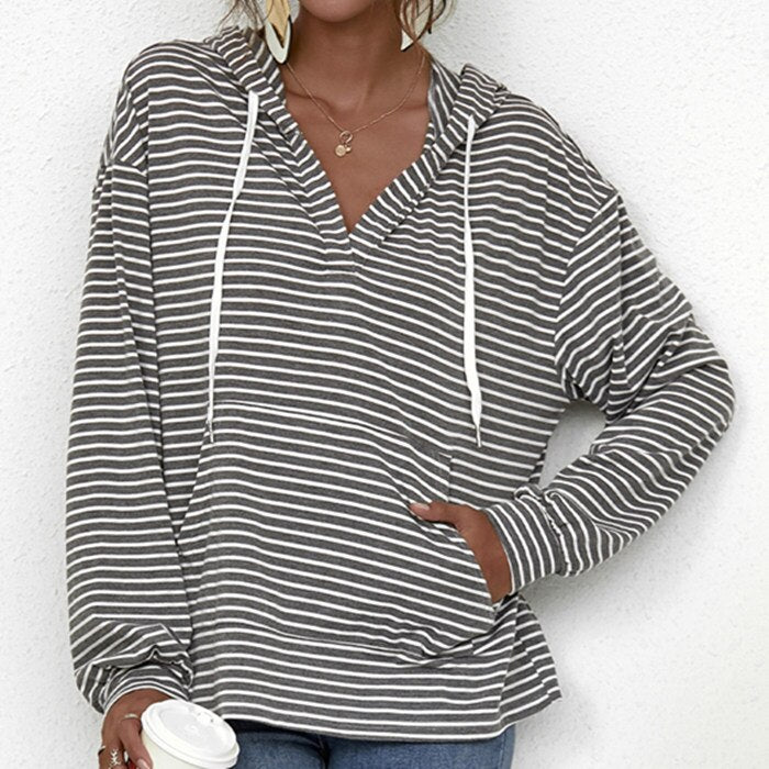 Christmas Gift New 2021 Spring Autumn Women Sweatshirts Pullovers Oversized Fashionable Hooded Korean Striped Jumper Tops SS20122AB