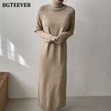 Christmas Gift BGTEEVER Turtleneck Full Sleeve Oversized Knit Dress Female 2021 Winter Vestidos Casual Thick Twisted Women Long Sweater Dress