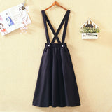Kukombo Japanese Mori Girl Long Skirt Midi Women Summer Preppy Style Navy Blue Sundress With Two Pockets Students Cute Suspender Skirts