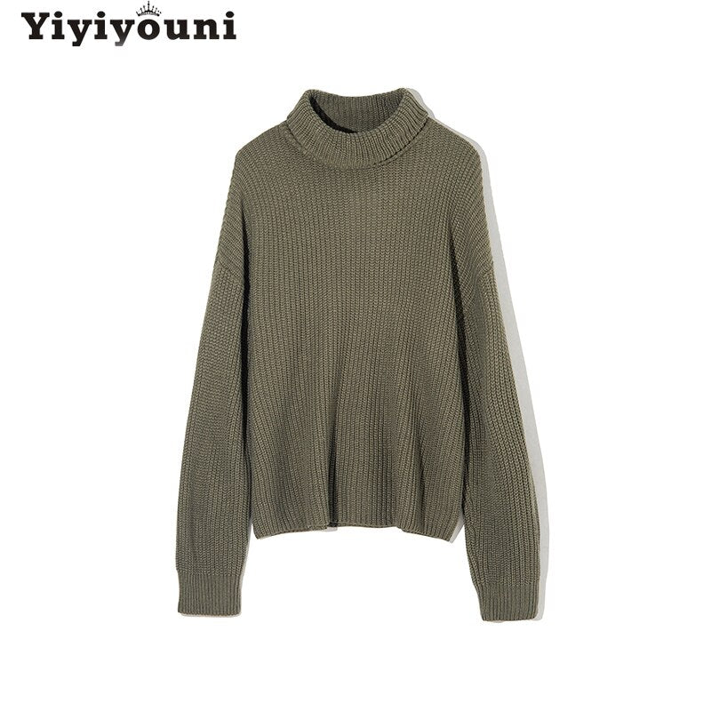 Christmas Gift Yiyiyouni Knitted Oversized Turtleneck Pullovers Women Autumn Winter Casual Thick Sweaters Female Fashion Solid Cashmere Jumpers