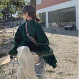 Kukombo Stand Color Pullover Sweatshirt Women Bright Line Casual Long Sleeve Sweatshirt Loose Lazy Tops Jackets High Street