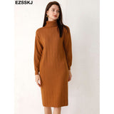 Christmas Gift 2021 Autumn Winter long thick Sweater Dress Women turtleneck long Sleeve straight maix Dress female girl warm long dress