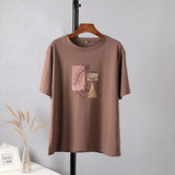 Christmas Gift Hirsionsan Aesthetic Graphic Cotton T Shirts Women Summer Simple Line Print Loose Tees Vintage Short Sleeve Casual Female Tops