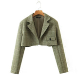 Kukombo Women's Early Autumn New Fashion Retro All-Match Slim Waist One-Button Short Color Matching Blazer