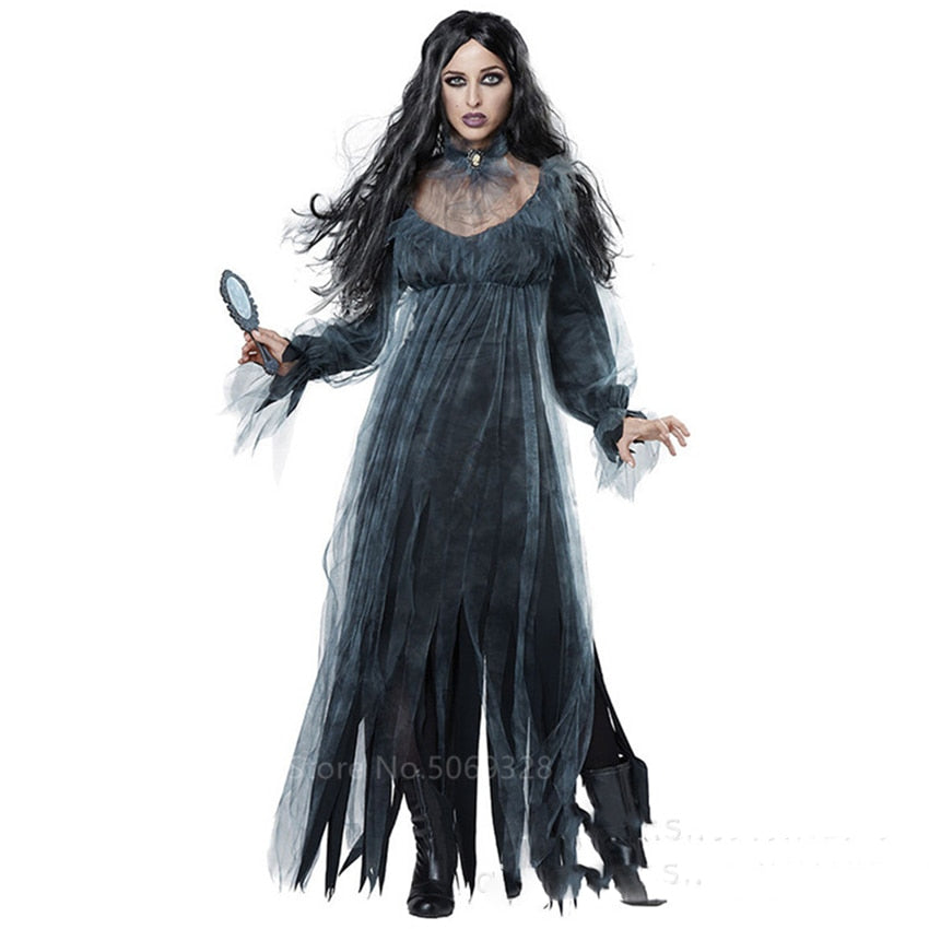Halloween Kukombo Witch Women Scary Zombie Vampire Halloween Costume Horror Spooky Ghost Sexy Dress+Colak Medieval Hooded Cape Day Of The Dead