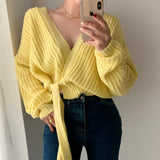 Kukombo Women Sweater Oversized Cardigan 2021 Fall Long Sleeve Coarse Yam Knitted Solid Plus Size Clothes V Neck Casual Lace Up