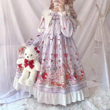 Kukombo Hstar Cute Women's Lolita OP Dress Flouncing Trim Japanese Harajuku Long Sleeves Victorian Dress Vestidos Gothic Lolita Cosplay