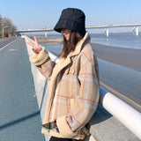 Christmas Gift Lamb wool short down cotton padded jacket women's Korean loose winter plaid jacket 2021 NEW