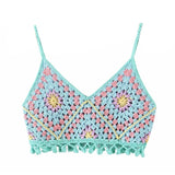 Kukombo Elegant Multi Color Handmade Crochet Tank Tops Women Summer Casual Square Neck Flower Camis High Fashion Cropped Top