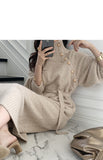 Graduation Gift Big Sale  Winter Turtleneck Buttons Women Knitted Dress Elegant Full Sleeve Lace-up Female Thicken Long Dress for Sweater Autumn New