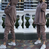 Christmas Gift Casual Women Fleece Hoodie Two Piece Sets Oversize Pullover Sweatshirt And Elastic Pencil Pant Suits Fashion Female Sport Outfit