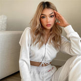 Kukombo Korean Fashion Streetwear Outfits Cropped Sweatshirts 2022 Autumn Long Sleeve Solid Casual Zipper Up Women's Hoodies