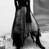 Kukombo Maxi Long Luxury Soft Tulle Skirt Lace stitching Gothic White Black Pleated Tutu Skirts Womens Vintage Petticoat lange rok jupes