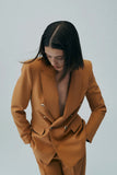 Kukombo Women Autumn New Fashion Long Double Breasted Blazer Coat Vintage Long Sleeve Pockets Female Outerwear Chic
