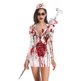 Kukombo Halloween Women Bloody Nurse Uniforms Vampiro Skeleton Cosplay Role Play Party Dresses Gothic Zombie Devil Horror Scary Costumes